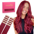 Wennalife Burgundy Red Tape in Hair Extensions, 10pcs 25g 18 inch Remy Invisible Tape Ins Straight Colored Soft Real Human Hair Tape in Extensions Refill Set Extensions
