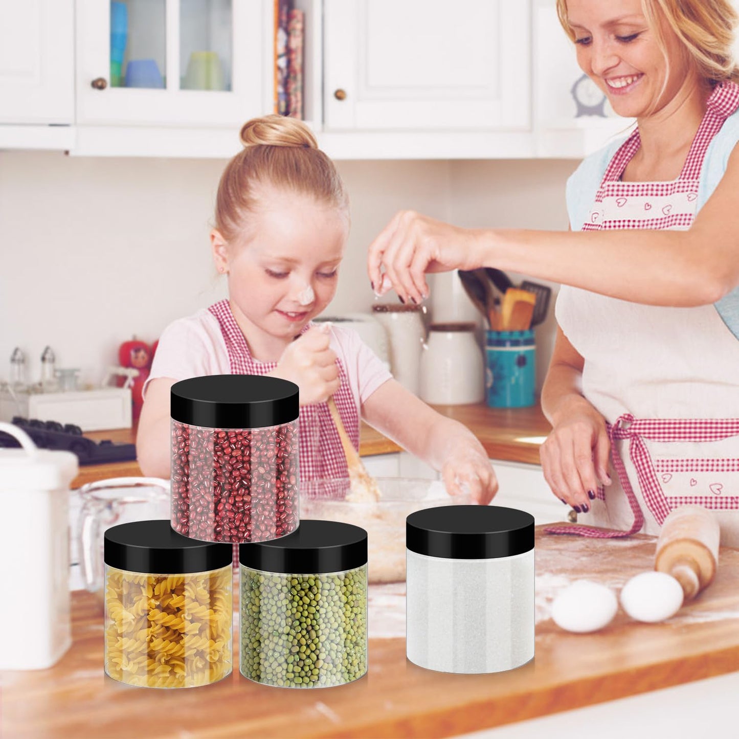 36 Pack 8oz Household Plastic Jars with Lids, BPA Free, Reusable, Refillable Transparent Cosmetic Containers for Bath Salts, Cosmetics, Powders, Beauty Product and Small Accessories, Black