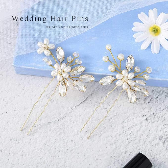 JAKAWIN Pearl Bride Wedding Hair Pins Bridal Hair Piece Accessories Decorative Hair Clips for Women HP065 (Gold)