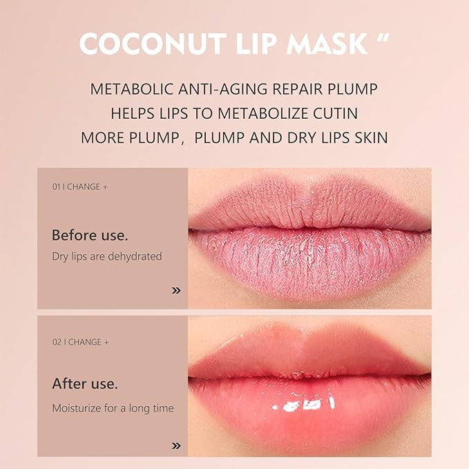 Pudaier 3Pcs Lip Care Kit with Coconut Lip Mask Caramel Lip Scrub Strawberry Lip Oil for Shiny and Nourishing Lips, Dry Lips Treatment, Moisturizing Lip Care For All Day Hydration