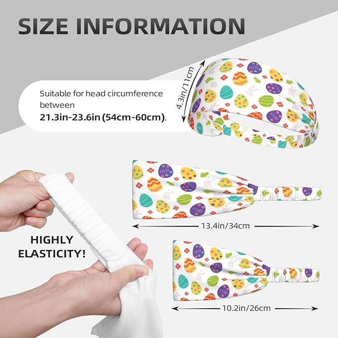 Easter Bunny & Eggs Style Sports Headband for Men Women Moisture Wicking Sweatband for Basketball, Running, Gym