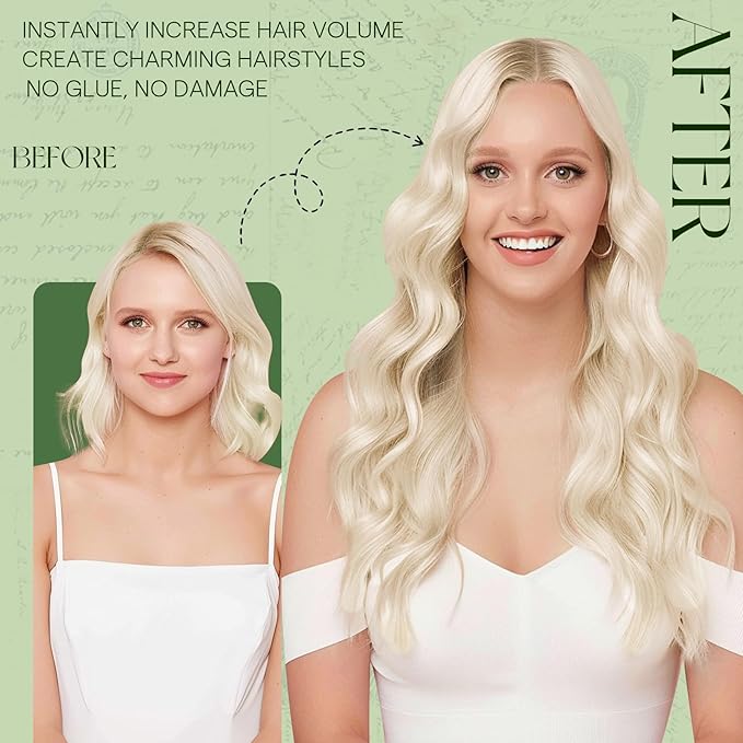 RUNATURE Human Hair Clip in Extensions, Platinum Blonde Clip in Hair Extensions Real Human Hair, Well Blended Soft Brazilian Remy Hair for Women, Short Hair Extensions 10 Inch 80g 7pcs #800