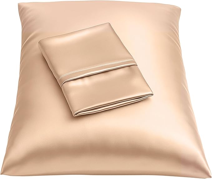 BLISSFORD Satin Pillowcase with Zipper, for Hair and Skin Care, Feels Soft and Cool Like a Silk Pillowcase, Satin Pillow Cases 2 Pack, Slik Pillow Cover, Champagne, Standard, Set of 2