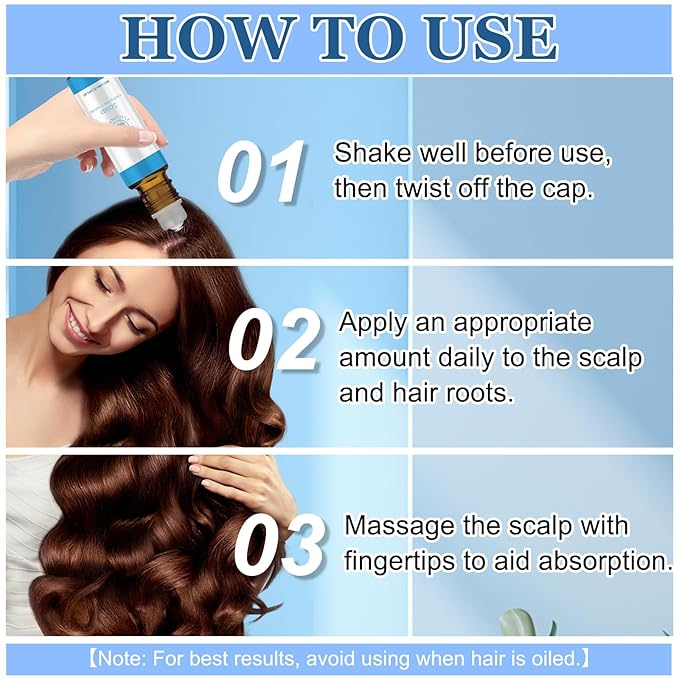 Advanced Hair Growth Serum Roll-On,Hair Growth Roll-On Serum for Men & Women for Hair Loss & Thinning,Nourishes Scalp & Roots,Non-Greasy,Lightweight For All Hair Types(10ml,3pcs)