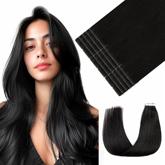 Youngsmile Injection Tape in Hair Extensions Human Hair, #1B Natural Black Invisible Tape in Injected Hair Extensions, 20pcs 40g, 18 Inch Injected Tape Ins Straight Extensiones De Cabello (#1B,18'')
