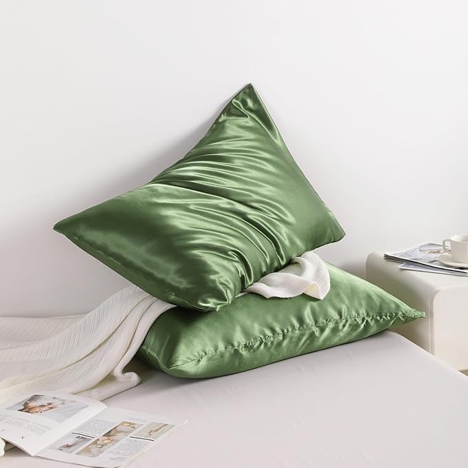 NTBAY 2 Pack Satin King Pillowcases for Hair and Skin, Luxurious and Silky Pillow Cases with Envelope Closure, 20x36 Inches, Olive Green