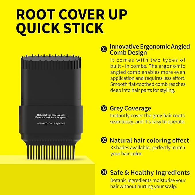 SEVICH Touch Up Comb 2 in 1 Korean, Instant Hair Root Touch-Up Stick | Dual-Sided Design For Natural Gray Coverage, Long-Lasting Moisturizing Formula With Plant Extracts,15g Black
