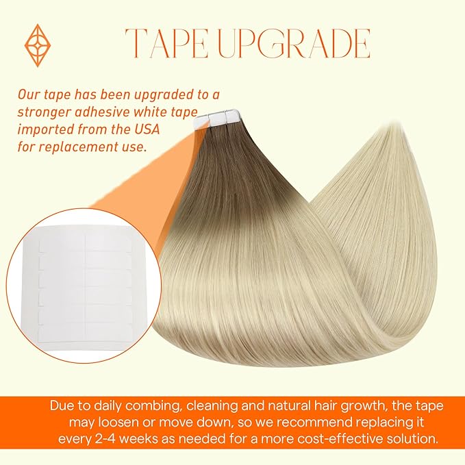 Full Shine Tape in Human Hair Extensions Color Balayage 8 Ash Brown Fading To 60 Blonde Seamless Tape in Hair Extensions 22 Inch Natural Straight Hair Extension 20 Pcs 50 Gram Add Length