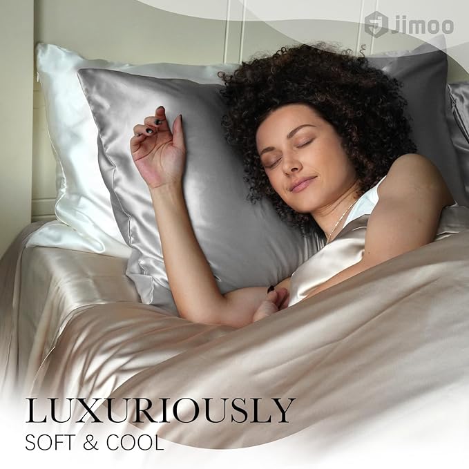100% Mulberry Silk Pillowcase for Hair and Skin, 22 Momme Pure Natural Silk Pillow Case Both Sided with Zipper, Pillow Cover for Women Mom Men(Silver Grey, Queen 20''×30'', 2 Pack)