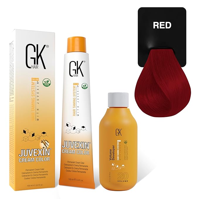 GK HAIR Global Keratin Mixtones Red Hair Color Cream Tube (3.4 Fl Oz/100ml) + 20 Volume Developer (5 Fl Oz/150ml) - Professional Permanent Long Lasting Toner Dye