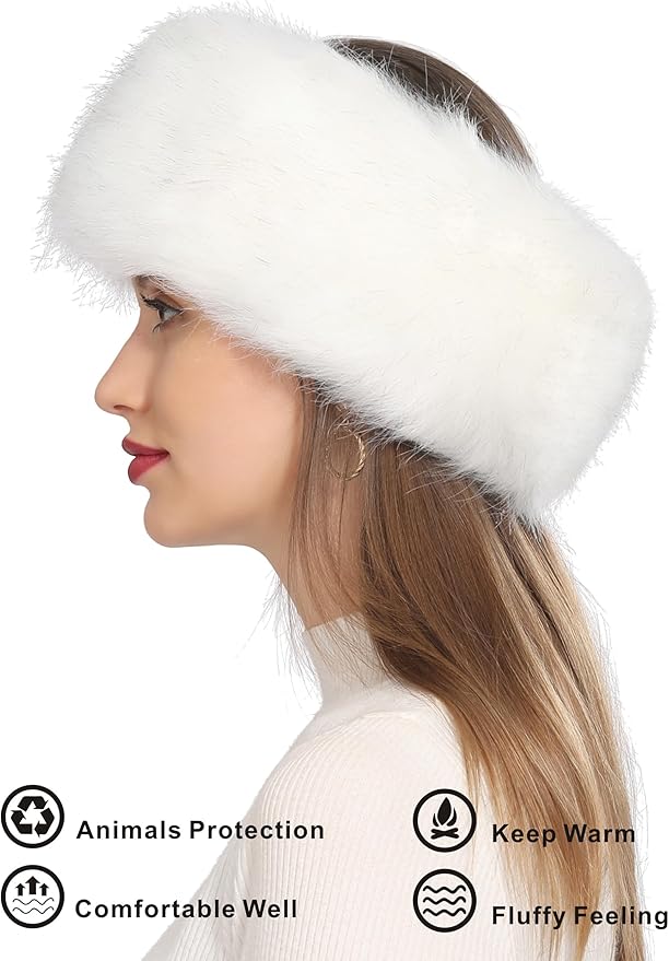 Faux Fur Headband for Women Winter Earwarmer Earmuff with Elastic