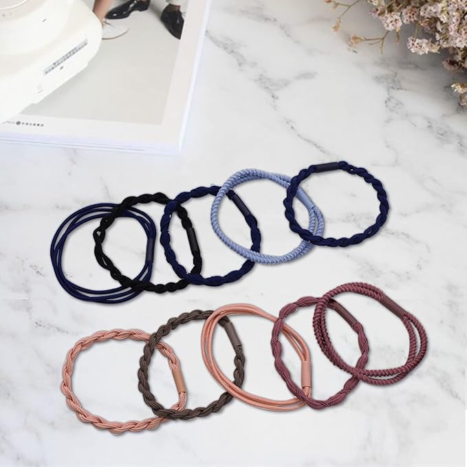 MEMOVAN Hair Tie Bracelets 24pcs Boho Ponytail Holders - Seamless Braided Elastic Cotton Hair Bands for Women, Girls, Thick, Thin, and Curly Hair