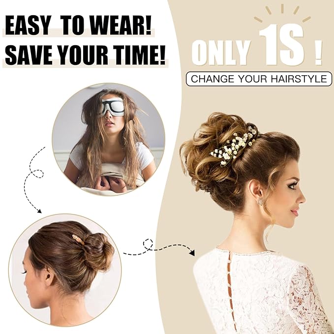 HMD Tousled Updo Messy Bun Hairpiece Hair Extension Ponytail with Elastic Rubber Band Updo Ponytail Hairpiece Synthetic Hair Extensions Scrunchies Ponytail Hairpieces for Women