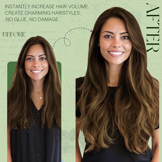 RUNATURE Real Human Hair Clip in Extensions, Balayage Clip in Hair Extensions Human Hair, Soft Straight Natural Hair for Women, Natural Looking 16 Inch 120g 7pcs #4/27/4