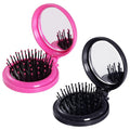 2pcs Folding Travel Mirror Hair Brushes Round Mirror Pocket Hair Brush Portable Mini Pop Up Hair Brushes for Women Girls Wet and Dry Hair