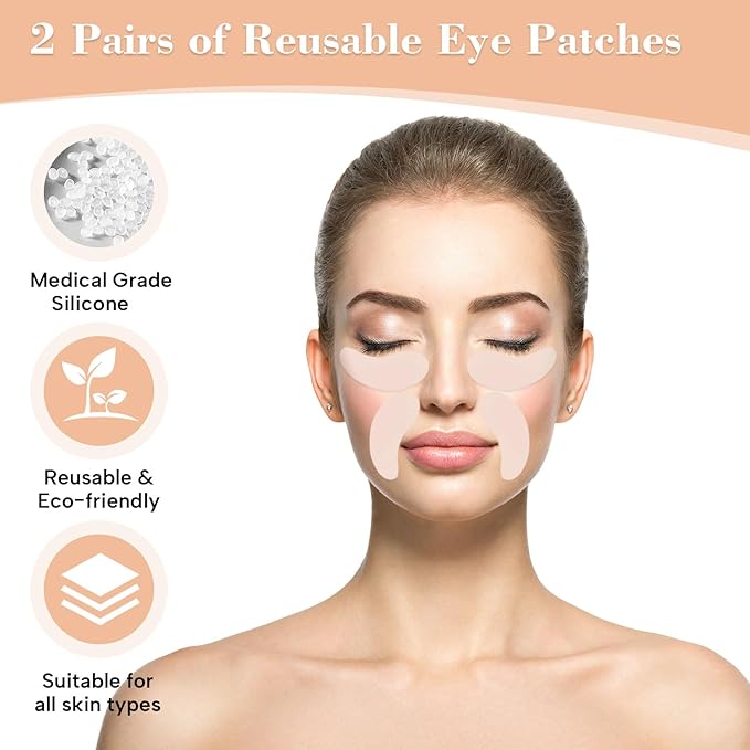 Under Eye Patches -2 Pairs Reusable Silicone Eye Patches to Boost Hydration, Reduce Dark Circles, Plump Fine Lines & Wrinkles,with Tin Case