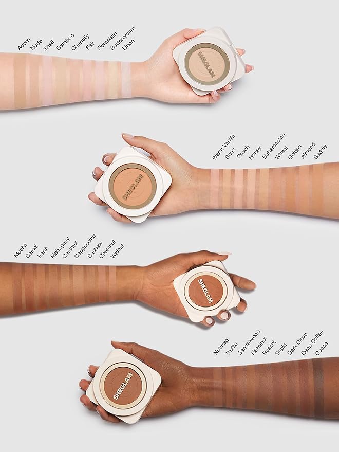 SHEGLAM SKin-Focus Full Coverage Powder Foundation Oil-Control Lightweight Face Pressed Powder Makeup-Wheat