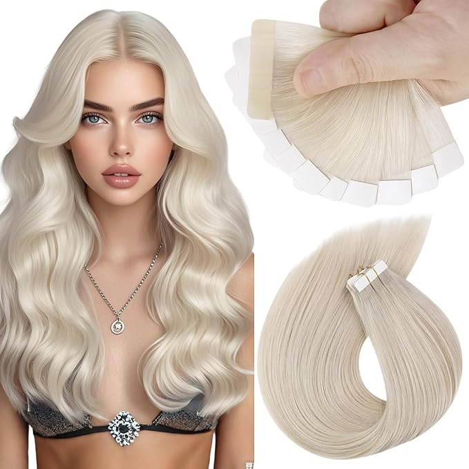 Sunny Hair Tape in Hair Extensions Real Human Hair Invisible Remy Hair Extensions Tape ins for Women White Blonde 20 inch 25G