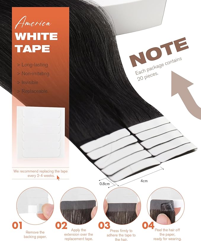 Sunny Hair Extensions Tape in Human Hair Natural Black Tape in Hair Extensions Human Hair 12 inch Remy Tape in Extensions Skin Weft 30g 20Pcs