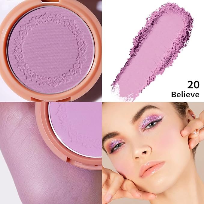 Oulac Purple Blush for Cheeks Blush Makeup| Highly Pigmented Cream Blush| Natural Matte Glow| Shape & Highlight Face| Cruelty-Free Blush with Rose Oil| N20 Believe 4.8g