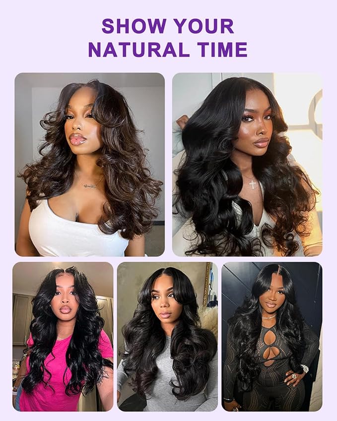 9x6 SKINLIKE Real HD Lace Closure Wig, Body Wave 180% Density 0.10mm Ultra-thin Swiss Lace Pre-plucked Bleached Small Knots With Baby Hair Natural Black Human Hair Wigs 26Inch
