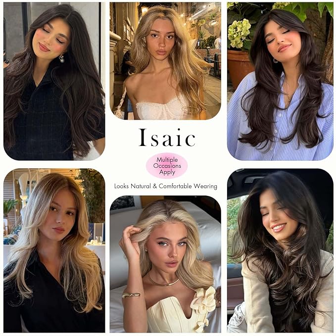 Isaic Hair Toppers for Women 24 Inch Synthetic Hair Pieces, 360° Clips In and Adjustable Bandage Layered Toppers, Toppers Hair Pieces Add Volume for Thinning Hair and Daily Use(Natural Black)