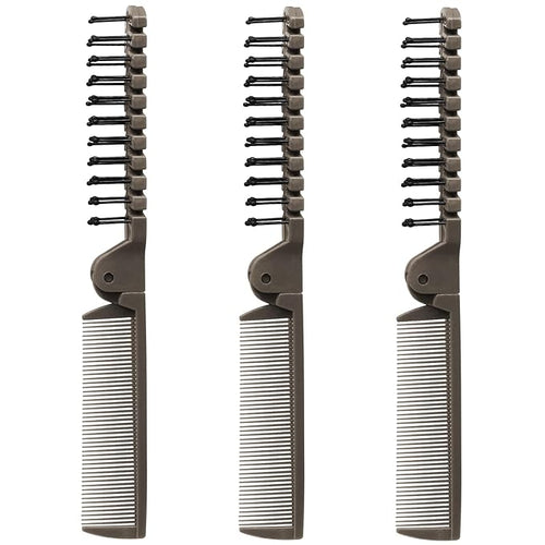 3PCS Travel Foldable Brush Comb Portable Hairbrush, Anti-Static Mini Pocket Hair Comb, Double Headed Hair Brush Hairdressing Tools Plastic Folding Hairbrush for Men Women (Coffee)