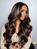 Julia Hair 13x4 Pre Everything Chestnut Brown Highlight Yaki Loose Body Wave Wig With Drawstring Glueless Wigs Human Hair HD Lace Frontal Wig Bleached Knots Ready to Go 22 Inch