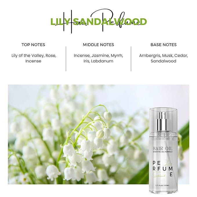 Hair Perfume Oil for Women (Lily Sandalwood), Argan Oil Heat Protection Spray for Dry, Damaged, Firzzy Hair Care, Long Lasting Fragrance Mist with Keratin & Elastin for Nourish & Smooth 2.7 fl oz