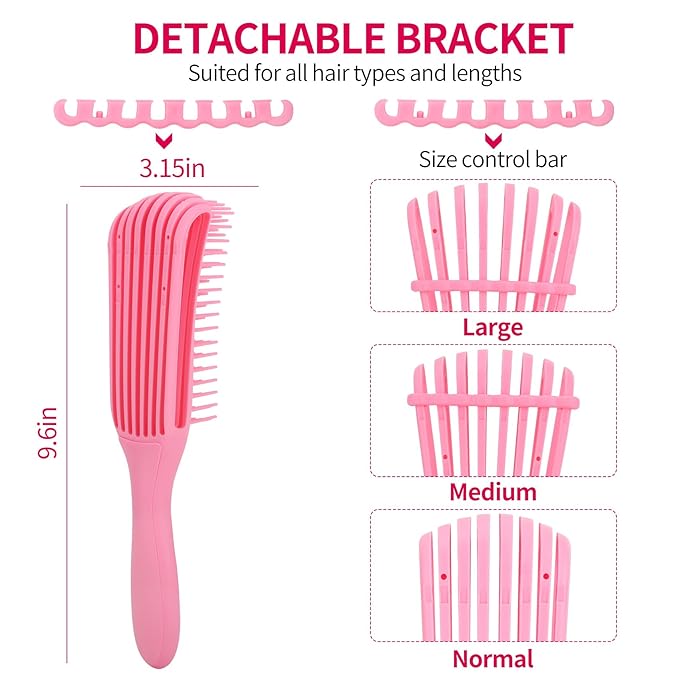 hair Brush Set for Afro America/African Hair, Textured 3a to 4c -Detangler Brush,9 row hair brush,Wide Tooth Comb,Rat Tail Comb (Pink)