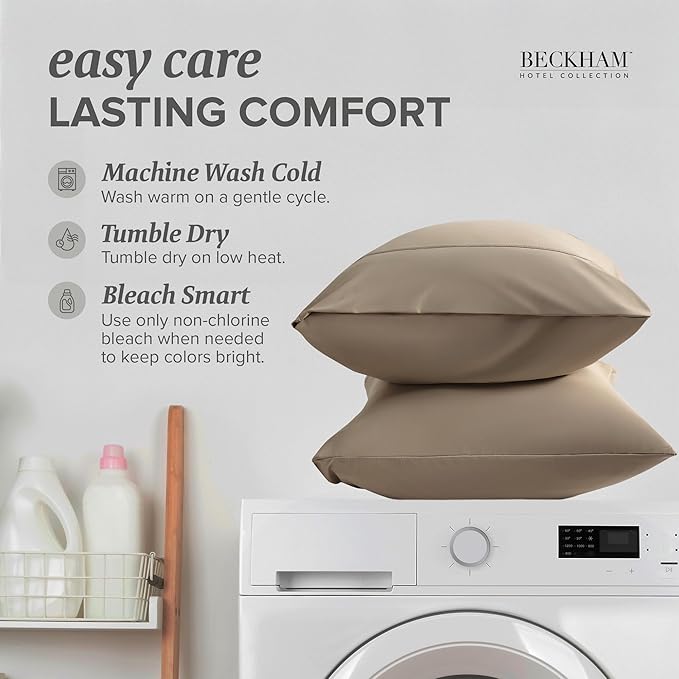 Beckham Hotel Collection Cooling Pillowcases for Hot Sleepers, Standard/Queen Size Set of 2, Cool Bedding, Envelope Closure, Silky Soft, Breathable, Moisture-Wicking, Sand