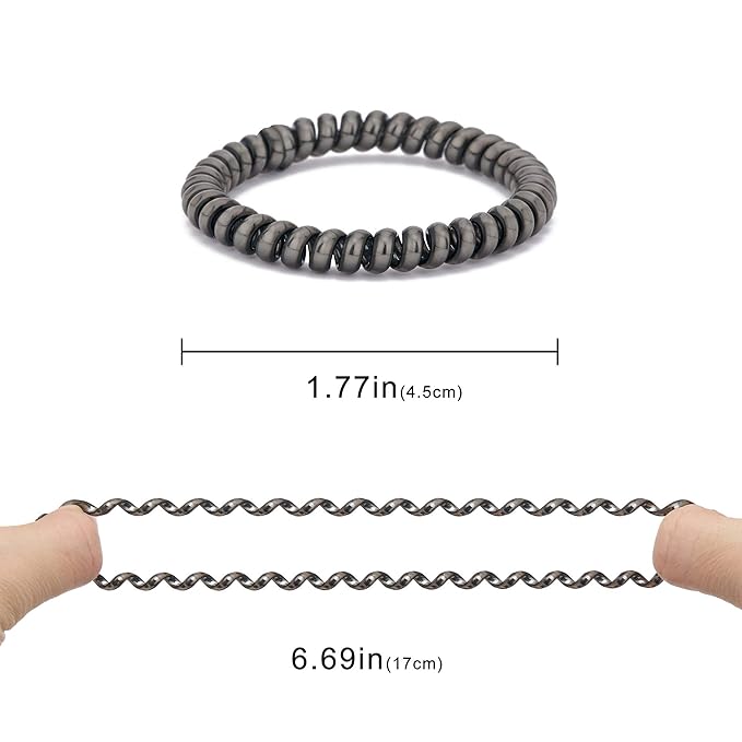 Metallic Luster Spiral Hair Ties, 8 Pcs - Thin, No Crease Phone Cord Hair Ties for Women with Thick Hair, Ponytail Holders, Waterproof, Smooth and Hygienic for All Hair Types