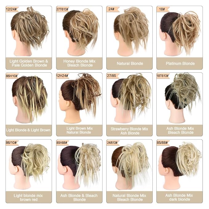 HMD Tousled Updo Messy Bun Hairpiece - Synthetic Hair Extensions with Elastic Rubber Band - Scrunchies & Updo Ponytail Hairpieces for Women