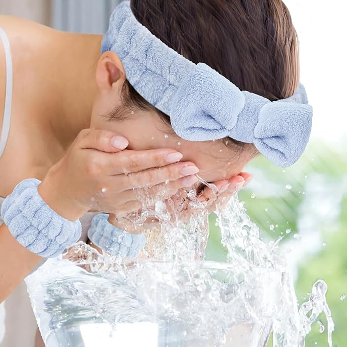 Face Wash Set - Microfiber Wristbands & Headband for Spa-Like Facial Cleansing