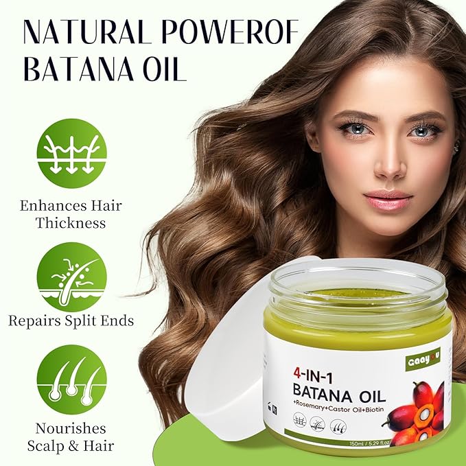 Raw Batana Oil for Hair Growth 4-in-1 Batana Oil with Rosemary, Castor Oils and Biotin for Reduce Hair Loss, Scalp Care, Repair Damaged Hair