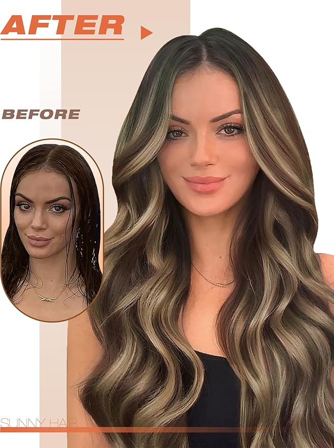 Sunny Hair Tape in Extensions for Women Real Hair 20 inch 100g Tape in Hair Extensions Human Hair Dark Brown Balayage Caramel Blonde Hair Extensions Tape in 40Pcs