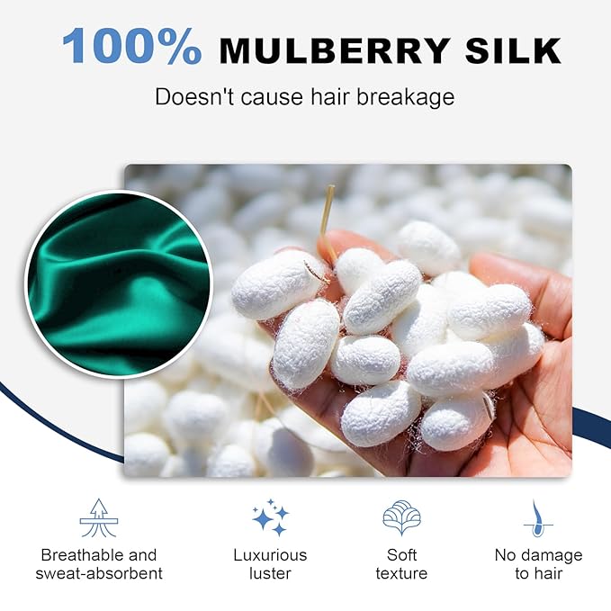 1 Piece Silk Bow Scrunchies for Hair-100% Pure Mulberry 22 Momme Silk Hair Tie, Elastic Ponytail Holder, Elegant Soft Bow Hair Ties Band for Women Hair Care, Multiple Colours (Blackish Green)