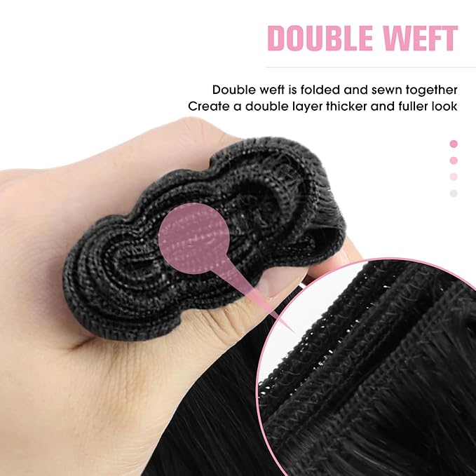 YoungSee 22 inch Human Hair Weft Extensions Black Weft Hair Extensions Real Human Hair Long Straight Sew in Hair Extensions Jet Black Remy Hair Bundle One Piece 100G