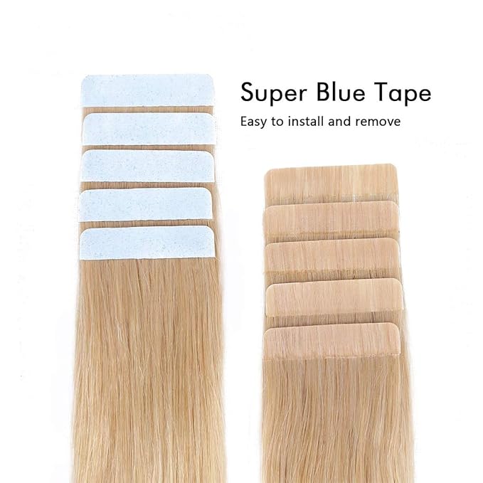 SUYYA Tape in Hair Extensions Human Hair 100% Remy Human Hair 16 inches 20pcs 40g/pack Straight Seamless Skin Weft Tape in Human Hair Extensions(16 Inch #16 Light Blonde)
