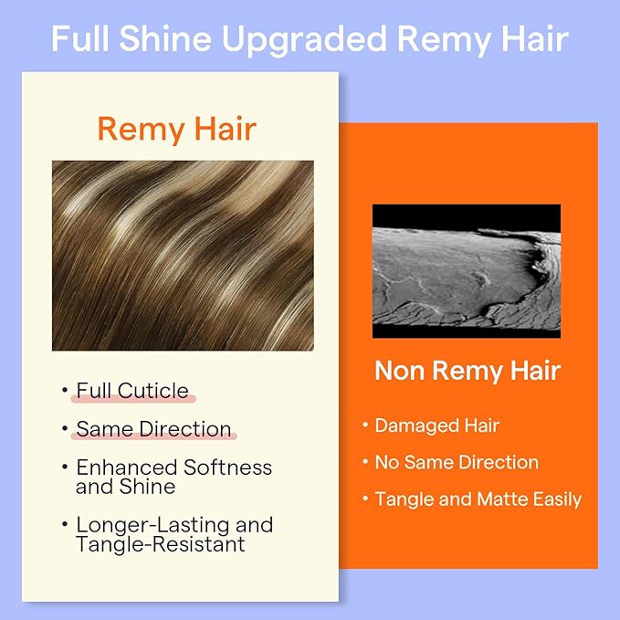 Full Shine Clip in Hair Extensions Real Human Hair Balayage Double Weft Clip in Extensions Straight Remy Hair Extensions Medium Brown Ombre Blonde Short Natural Human Hair 12 Inch 7 Pcs 95 G