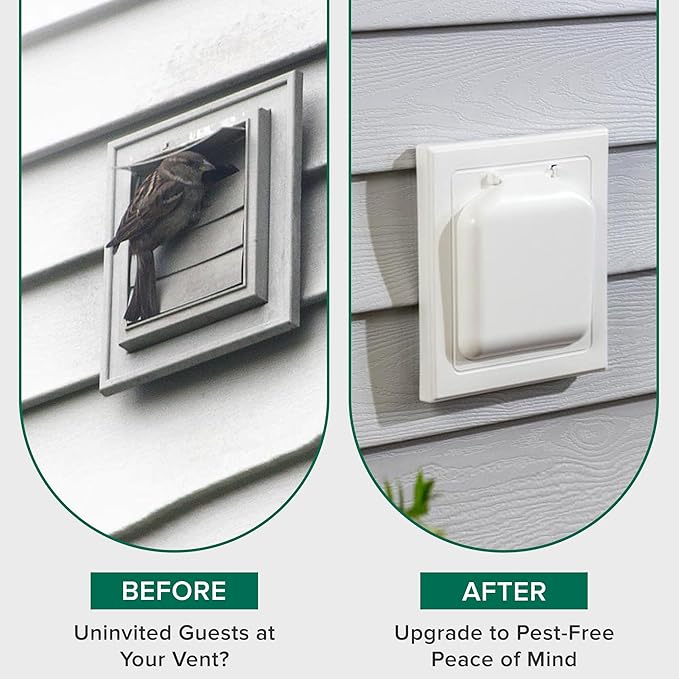 NO-PEST VENT, Exclusive Dual Door Dryer Vent Cover Outdoor 4 inch with Collar, Made in USA w Highest UV Resistant Plastic in any Outdoor Vent Cover (White, 4" Plastic WIth Collar)