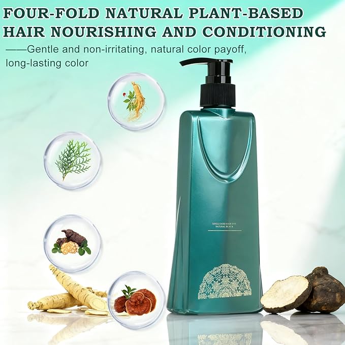 Mild Formula Long Lasting Hair Dye Set, Long-Lasting Single Step Hair Dye Kit with Nourishing Natural Shampoo (Light Black)