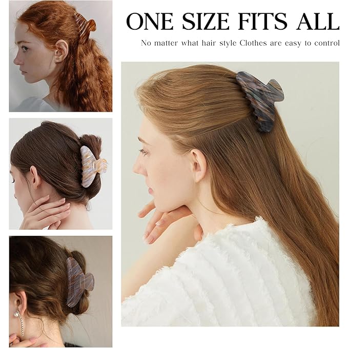 4 Pack Large Cute Acrylic Hair Claw Clips for Women, Strong Hold Non-Slip Barrettes for Thick Hair - Mermaid Striped Design Hair Accessories