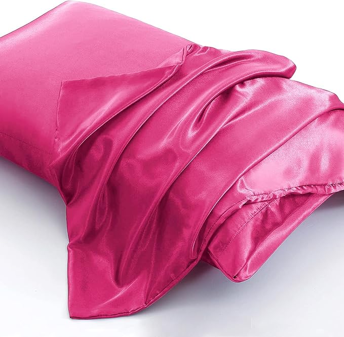 Aormenzy Satin Pillow Cases for Women King Size Set of 2, Hot Pink Satin Pillowcase for Hair with Envelope Closure Silky Pillow Covers Wrinkle, Fade Resistant (20x40 Inches)