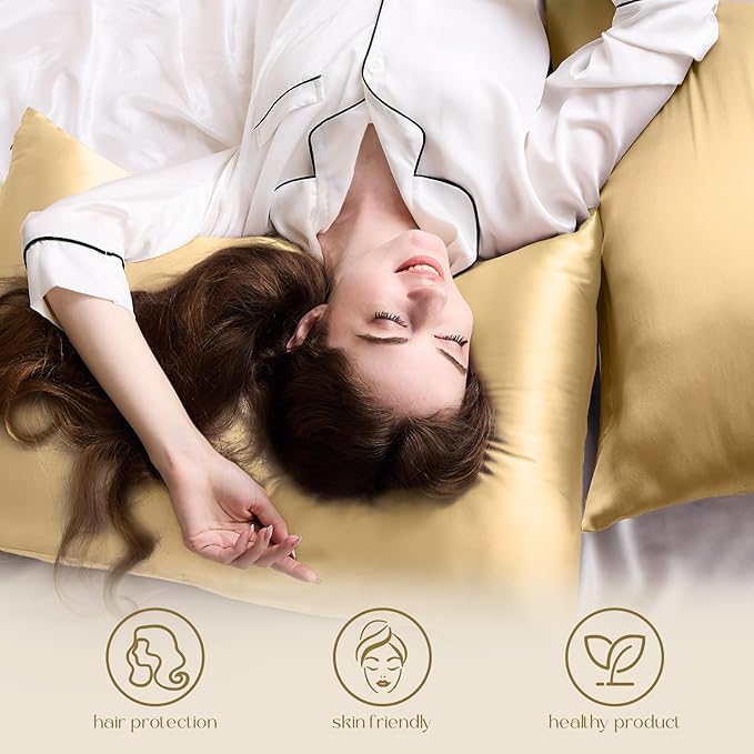 ZIMASILK 100% Pure Mulberry Silk Pillowcase for Hair and Skin Health,Soft and Smooth,Both Sides Premium Grade 6A Silk,600 Thread Count,with Hidden Zipper,1pc(Standard 20''x26'',Champagne)
