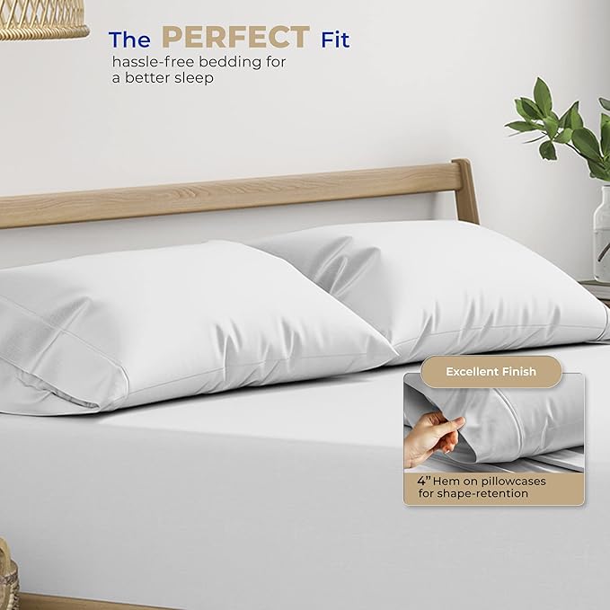 THREAD SPREAD 100% Cotton Pillowcases Standard/Queen Size Set of 2-400 Thread Count Cotton Pillowcases, Ultra Soft Cooling Sateen Weave Pillow Cases for Sleeping, Set of 2 Pillow Covers (Silver)