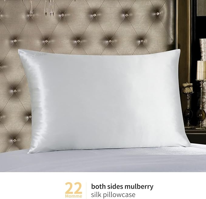 ZIMASILK 22 Momme Silk Pillowcase for Hair and Skin - 100% Pure Mulberry Silk with Hidden Zipper, Grade 6A Luxury Pillow Case for Women, Soft & Durable, Gift Box (Queen 20"x30" Light Grey)