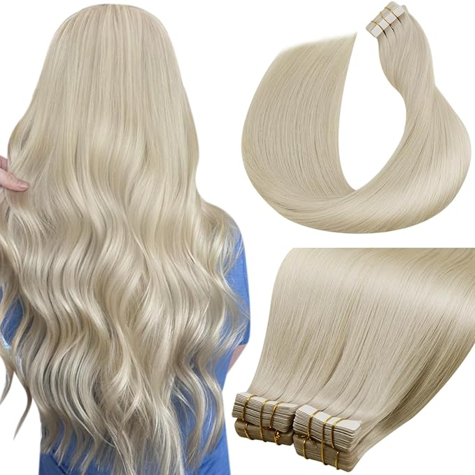LaaVoo Tape in Hair Extensions Human Hair Bleach Blonde Invisible Tape Hair Extensions Real Human Hair Seamless 14 Inch 100g 40pcs