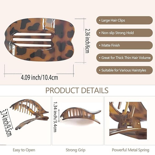 4 PCS Flat Claw Clips, Large Lay Flat Hair Clips for Women Girls, Strong Hold Non-slip Hair Claws for Thick Thin Hair