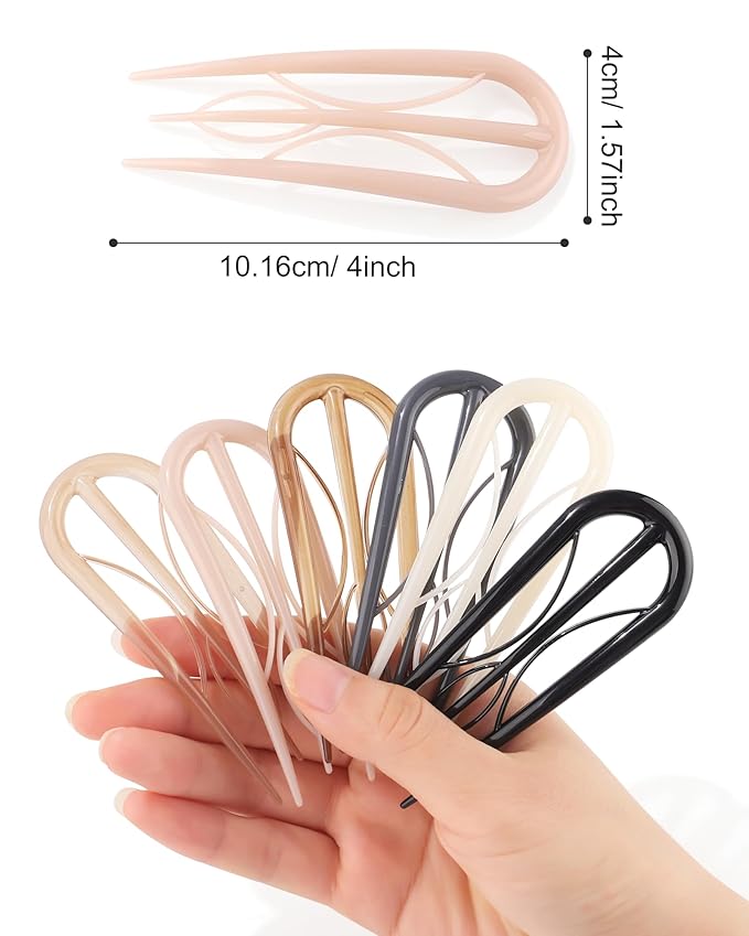 French Hair Pin for Women - U-Shaped Hair Fork for Updos, Chignons & French Twists, Durable Acrylic, Secure & Elegant Styling for All Hair Types (Coffee)